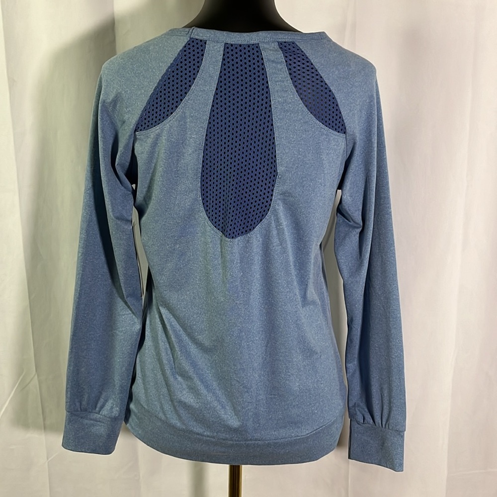 NWT Balance Collection Heather Blue Long Sleeve Perforated Back Active Top